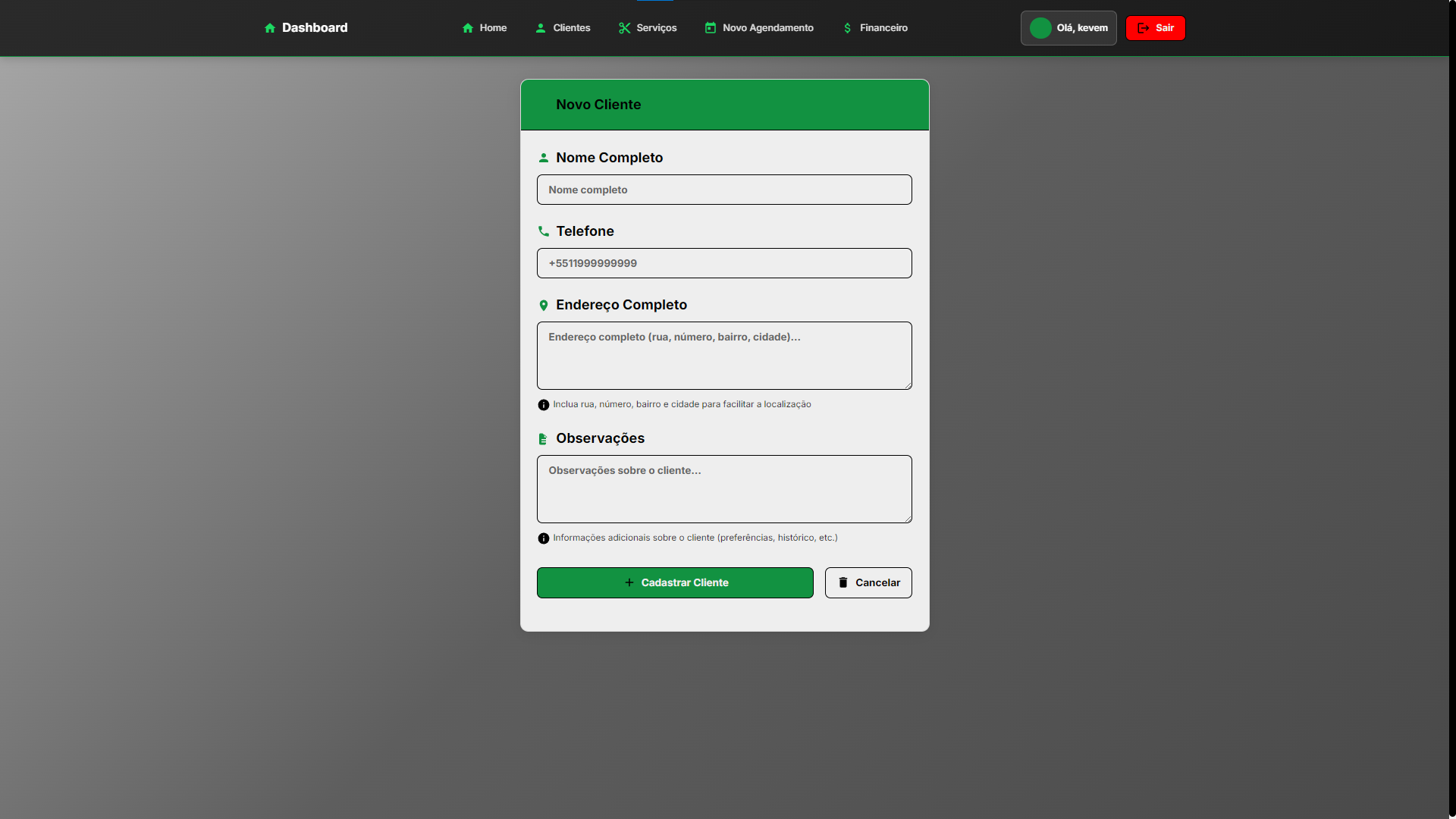 Cadastro de Cliente